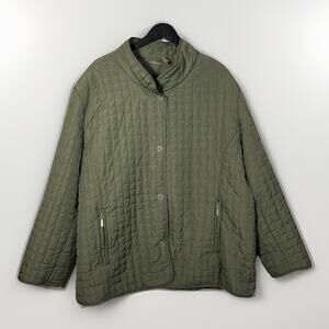 Quilted Jacket Olive Green Full Zip Pockets 3X Jane Ashley Chore Coat Vintage